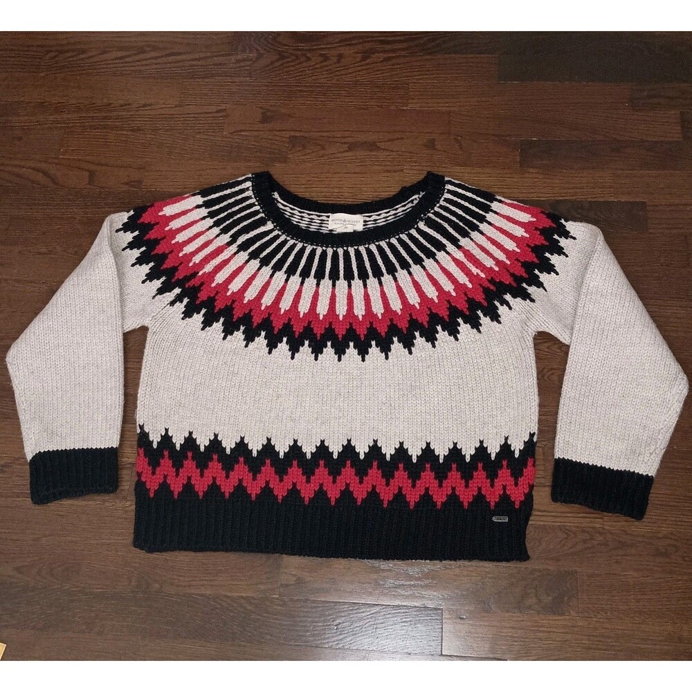 Denim & Supply Sweater Womens XL Black Red Beige Geometric Wool Acrylic Blend
